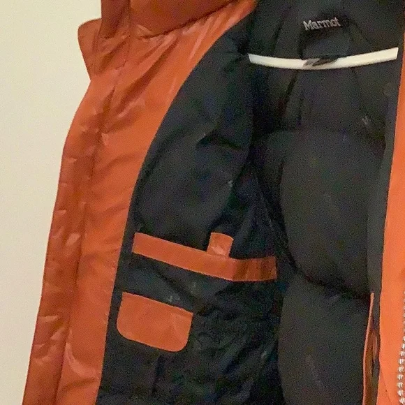 Men’s Medium Marmot Orange Down Puffer Jacket - Picture 9 of 12